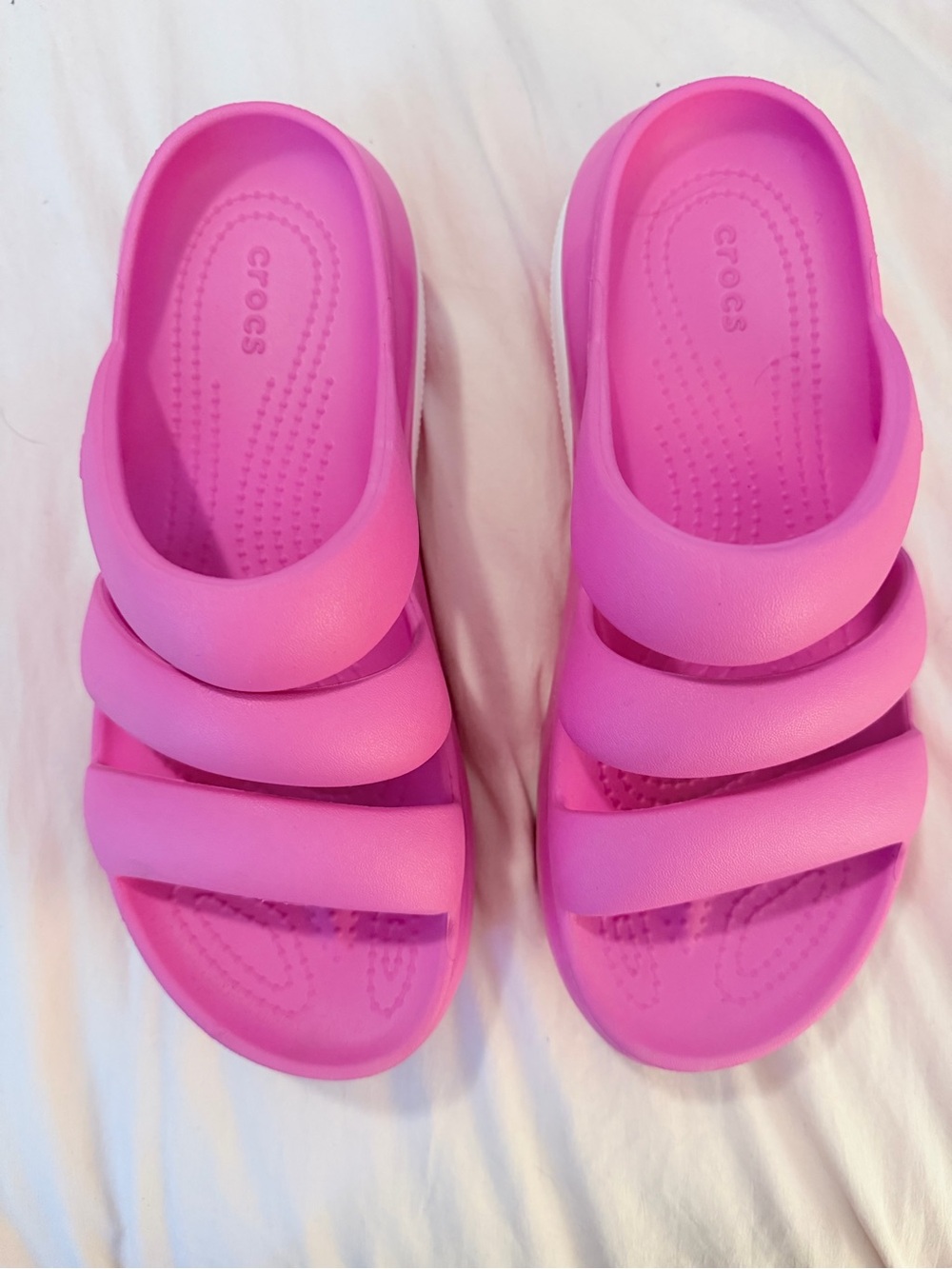 Crocs Platform Pink Slide Sandals - Triple Strap Comfort